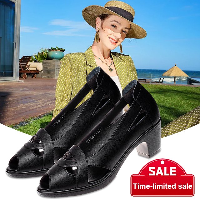 【35-40】👠2025 nowe antypoślizgowe skórzane buty ze średnio grubym obcasem