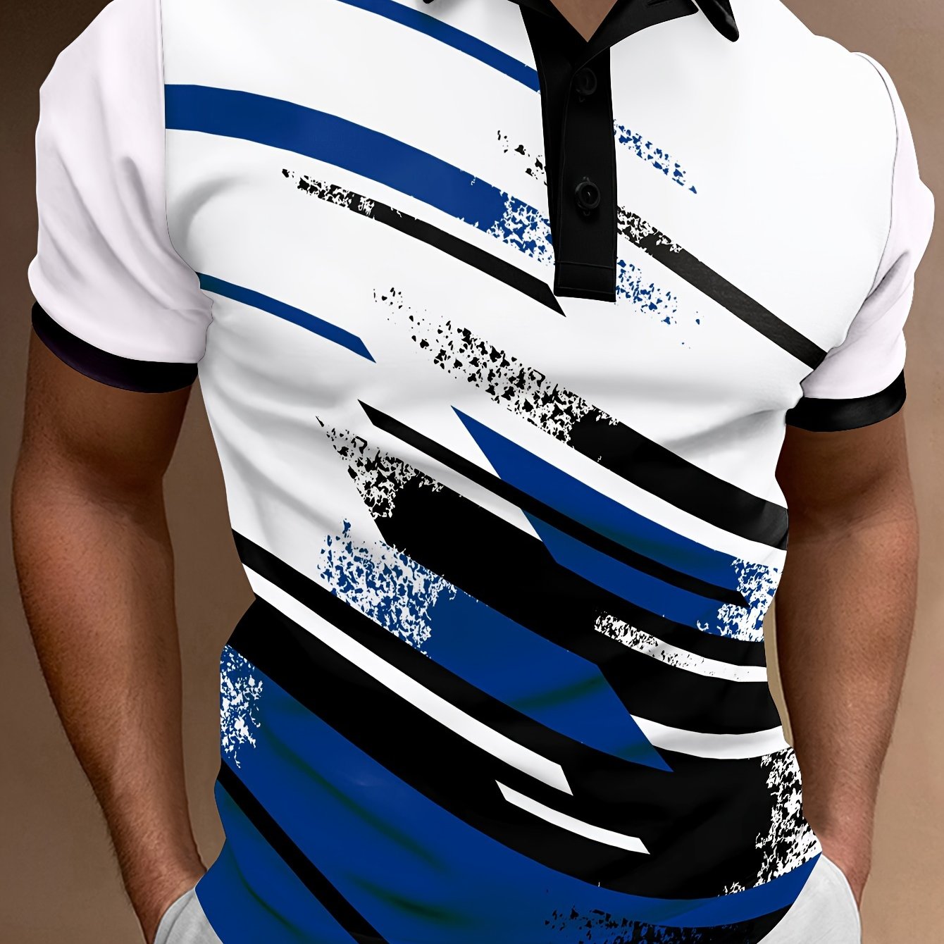 👔【S-6XL】🔥Nowa letnia, modna męska koszulka polo z nadrukiem w paski zapinana na guziki