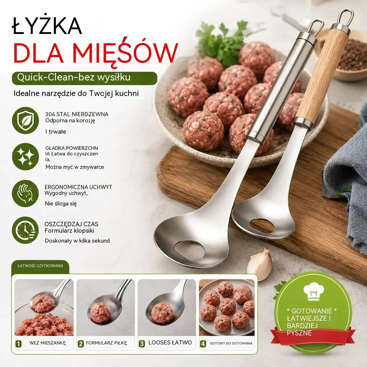 🍖 【2 piezas】Molde para albóndigas de acero inoxidable 304 – ideal para hacer albóndigas de carne y de pescado, perfecto para cocinar en casa 🥄