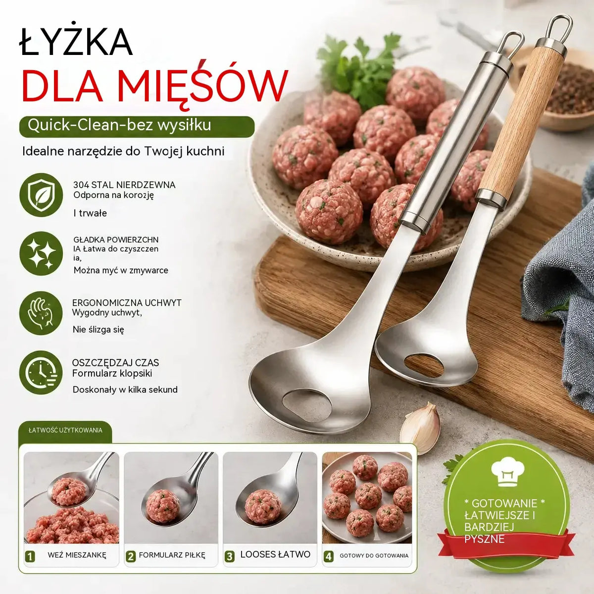 🍖 【2 sztuki】Forma do klopsików ze stali nierdzewnej 304 – idealna do przygotowywania klopsików mięsnych i rybnych, idealna do gotowania w domu 🥄