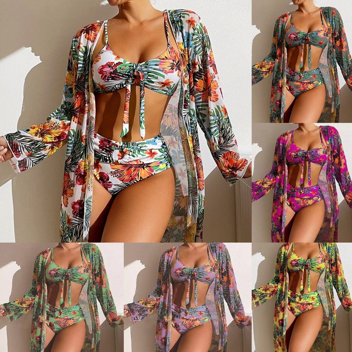 👙☀️【S-2XL】【Zestaw trzyczęściowy】 2025 nowy stylowy szal, 3-częściowy zestaw strojów kąpielowych