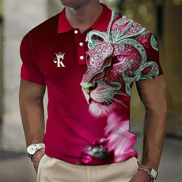 【Novi modeli sniženi 45%.】【S-6XL】Męska koszulka polo z nadrukiem 3D z lwem