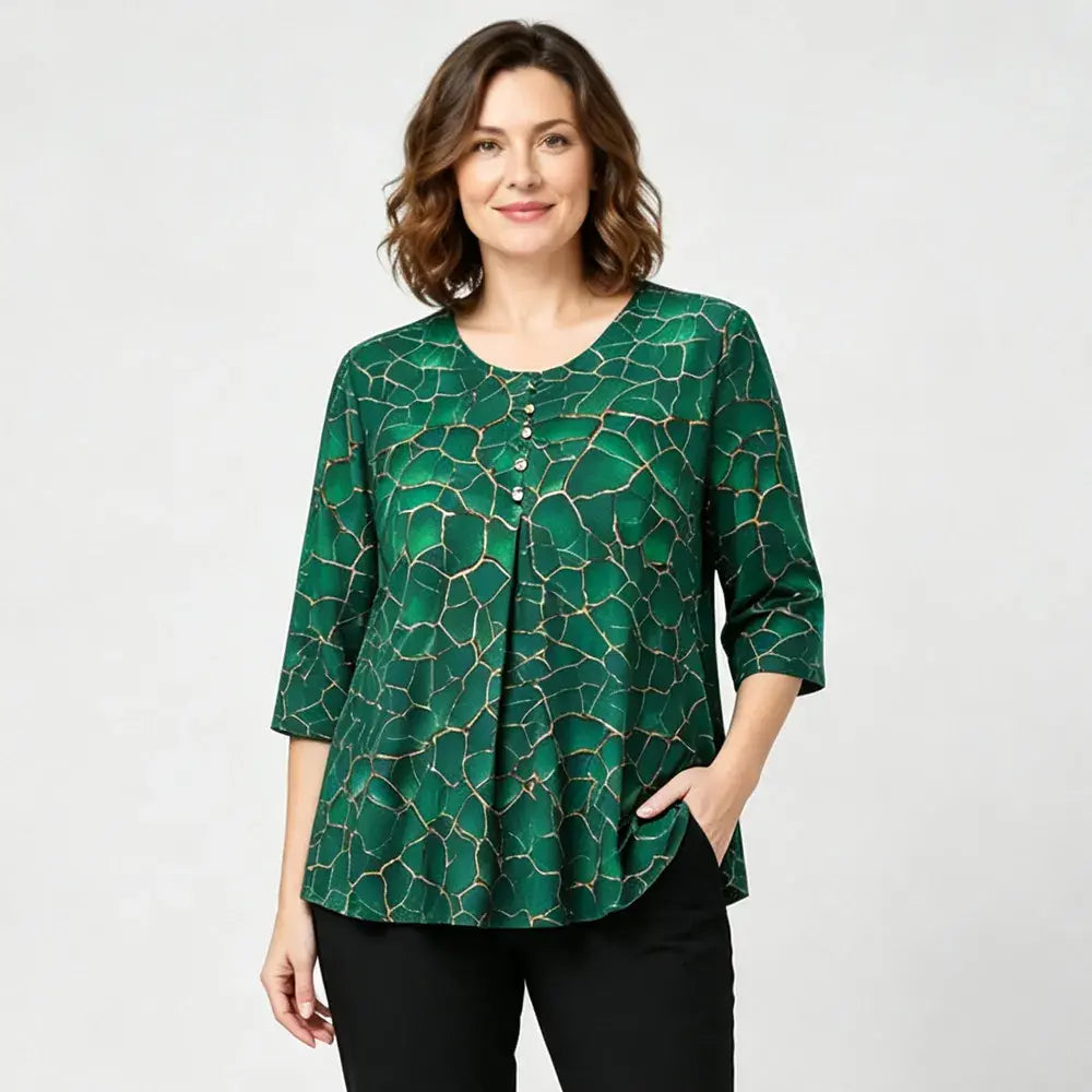 🛍️ Letnia kolekcja 2026 Plus Size Women: Elastyczna bluzka z teksturowanym nadrukiem i luźnym krojem w kształcie litery A 💐 Ukrywa brzuszek i elegancki design | 3 kolory, rozmiary XL-8XL (50-120 kg)