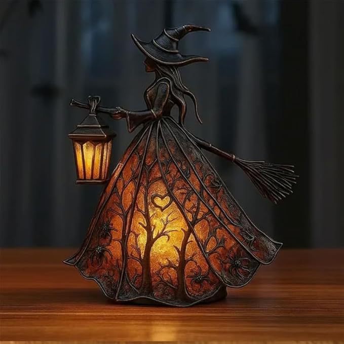 🧙♀️Halloweenská lampa s čarodějnicí, strašidelná gotická lucerna, unikátní dekorativní figurka pro stolní lampu, noční světlo s nohami, vhodné do domácnosti, na verandu, do kanceláře, na párty, lze použít jako halloweenskou i dárkovou dekoraci