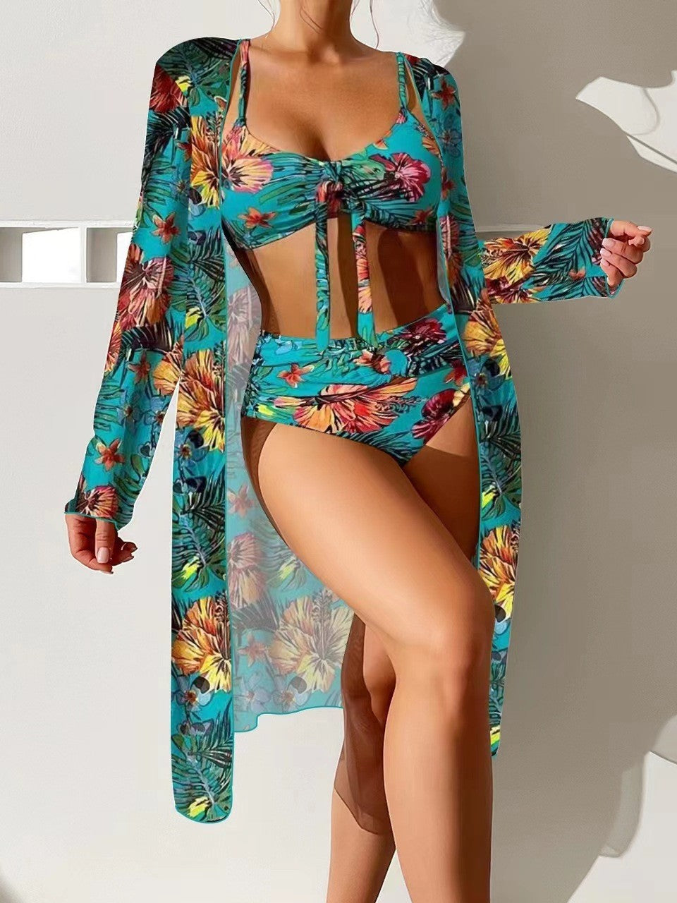 👙☀️【S-2XL】【Zestaw trzyczęściowy】 2025 nowy stylowy szal, 3-częściowy zestaw strojów kąpielowych