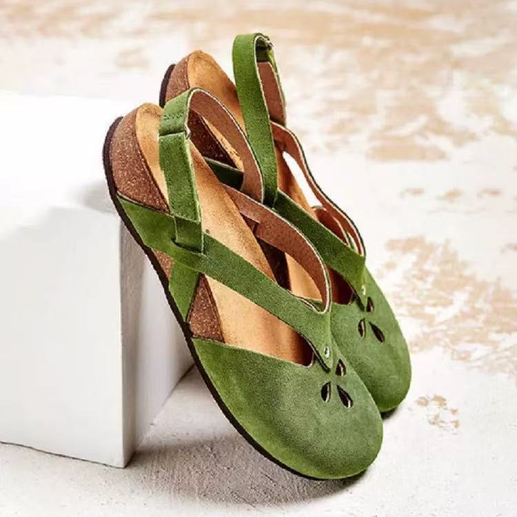 ✨✨【Oferta ograniczona】【35–44】Wysokiej jakości skórzane sandały rekreacyjne 2025 ✅ Zaokrąglony nosek ✅ Płaska podeszwa