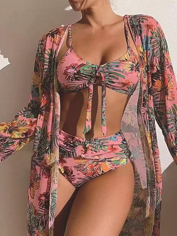 👙☀️【S-2XL】【Zestaw trzyczęściowy】 2025 nowy stylowy szal, 3-częściowy zestaw strojów kąpielowych