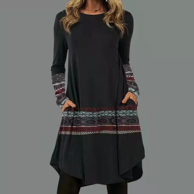 🔥🍁【S-5XL】2025 Nowa jesienna sukienka w stylu retro z nadrukiem w stylu etnicznym