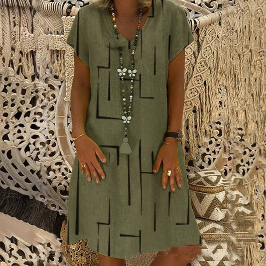 【45% OFF】👗【S-5XL】Potištěné bavlněné šaty s výstřihem do V