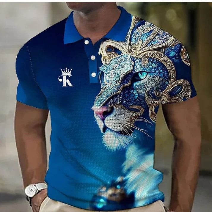【Novi modeli sniženi 45%.】【S-6XL】Męska koszulka polo z nadrukiem 3D z lwem
