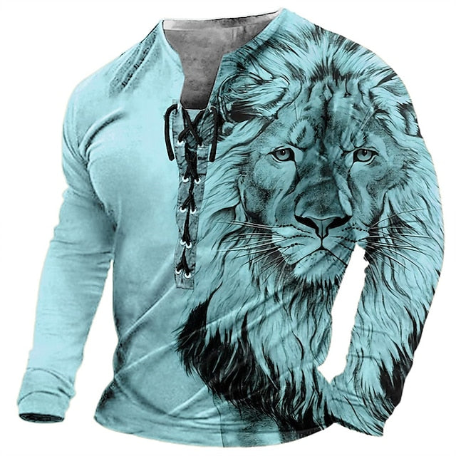 🦁🦁2025 Męski, swobodny T-shirt z długim rękawem i nadrukiem 3D