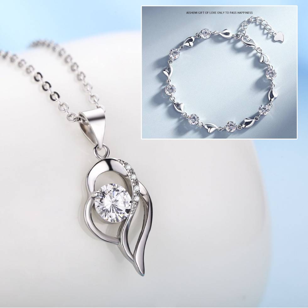 ✨✨【Kup jeden, a drugi dostaniesz gratis】💎💎Zestaw bransoletki i naszyjnika ze srebra 925 z motywem serca oceanicznego