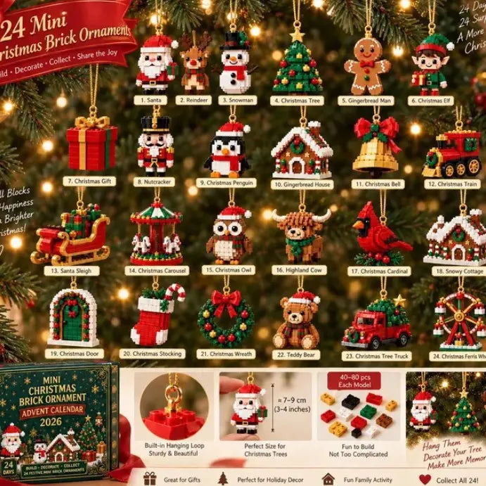 24-elementowy mini-kalendarz adwentowy z ozdobami świątecznymi do zbudowania z klocków