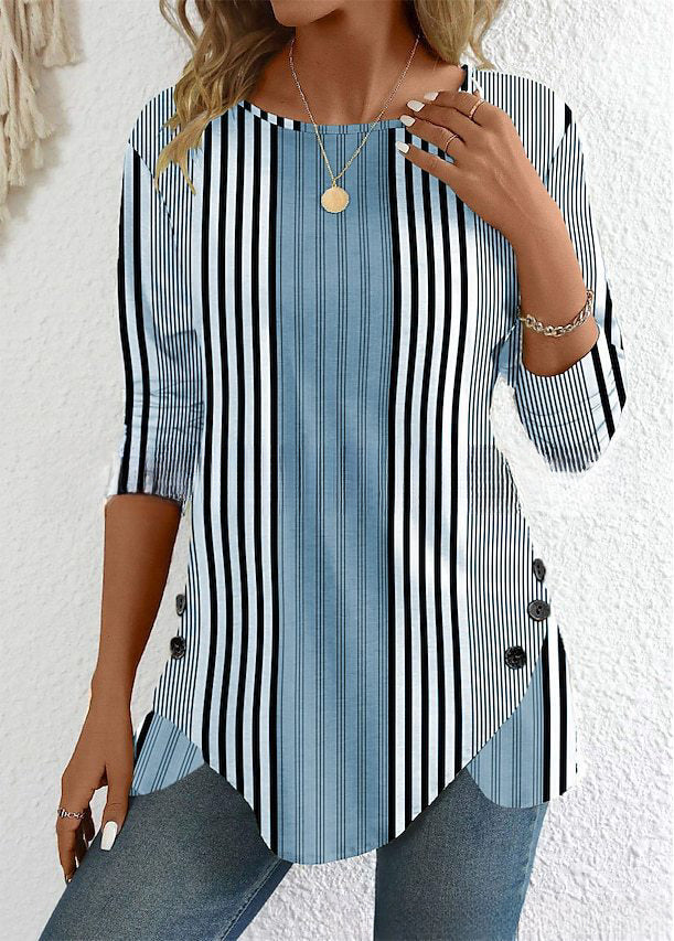 【S-3XL】Top de cuello redondo con estampado de rayas para mujer 2026