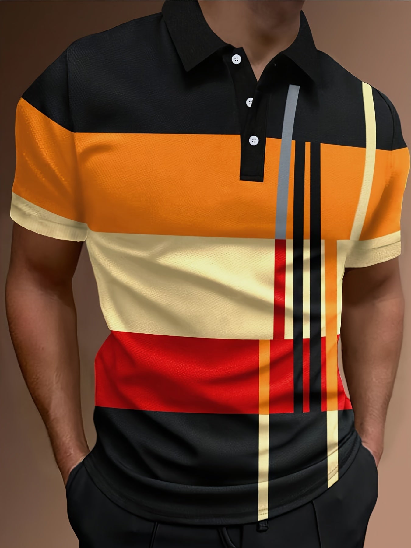 🔥【50% ZNIŻKI】👔【S-6XL】Męska koszulka POLO z nadrukiem 3D w paski i kolorowymi nadrukami