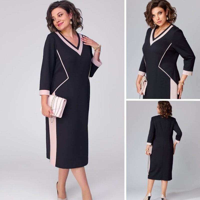🙌👍【S-5XL】Jesień/zima elegancka sukienka z dekoltem w kształcie litery V | Węższy dekolt, wydłużony krój, komfortowa i ciepła