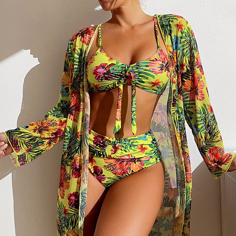 👙☀️【S-2XL】【Zestaw trzyczęściowy】 2025 nowy stylowy szal, 3-częściowy zestaw strojów kąpielowych