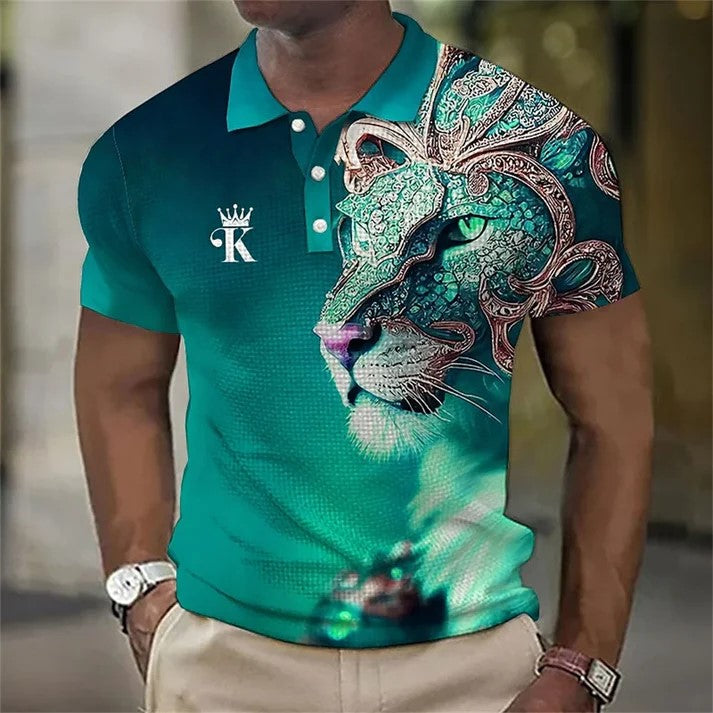 【Novi modeli sniženi 45%.】【S-6XL】Męska koszulka polo z nadrukiem 3D z lwem