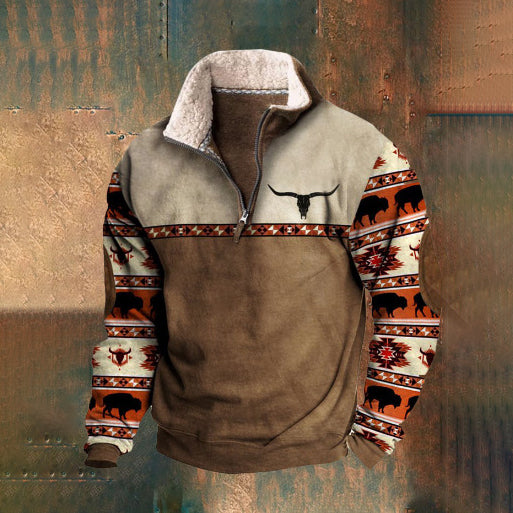 🧥【sleva 50%】 【S - 4XL】 2025 Nový podzimní a zimní pánský módní 3D tištěný teplý stojáček s dlouhým rukávem
