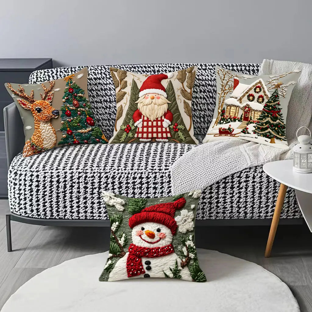 🔥【Zestaw 4 sztuk】🎄Poszewki na poduszki z motywem świątecznym