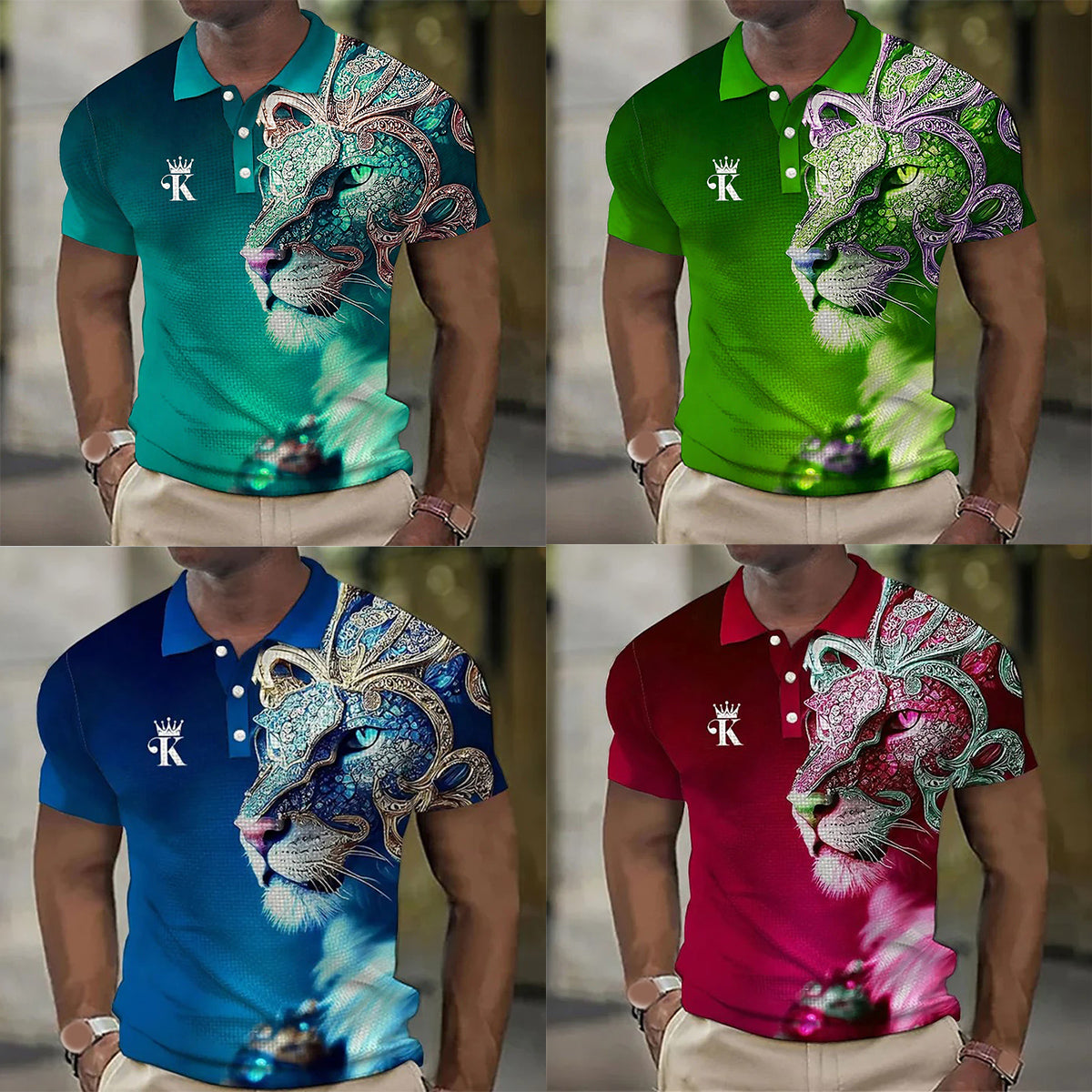 【Novi modeli sniženi 45%.】【S-6XL】Męska koszulka polo z nadrukiem 3D z lwem