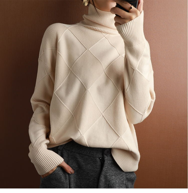 🔥💟 【49% OFF】【S-2XL】 2024 nowy damski luźny kaszmirowy sweter z golfem na jesień i zimę 2024
