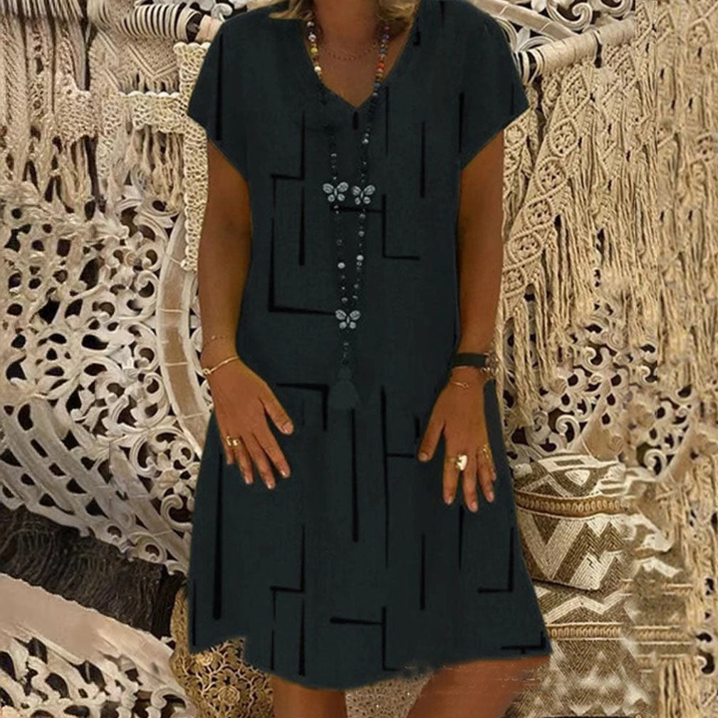 【45% OFF】👗【S-5XL】Potištěné bavlněné šaty s výstřihem do V