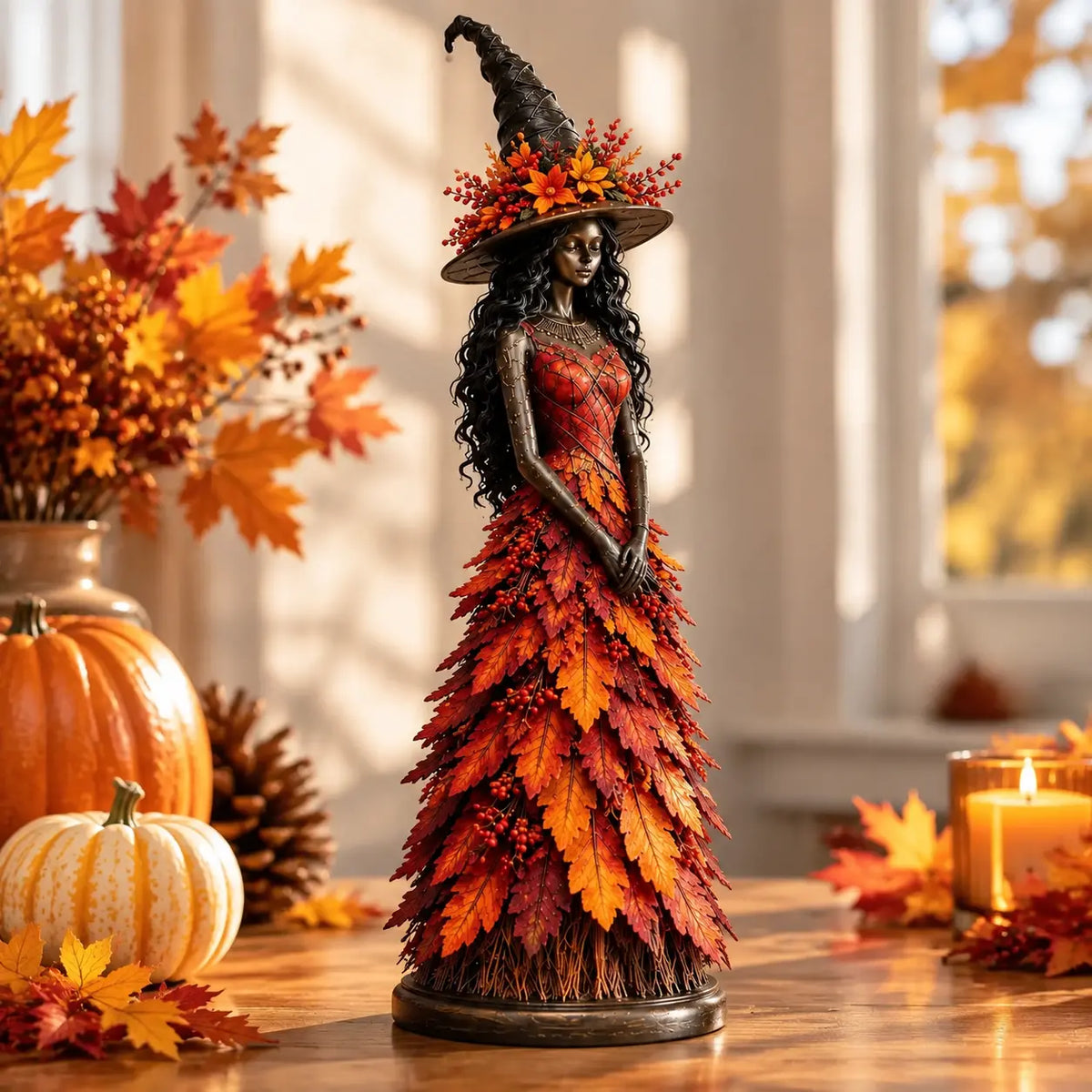 🔥【Producto súper nuevo】Figura Decorativa de Bruja Otoñal – Adorno de Halloween para Chimenea y Estantería