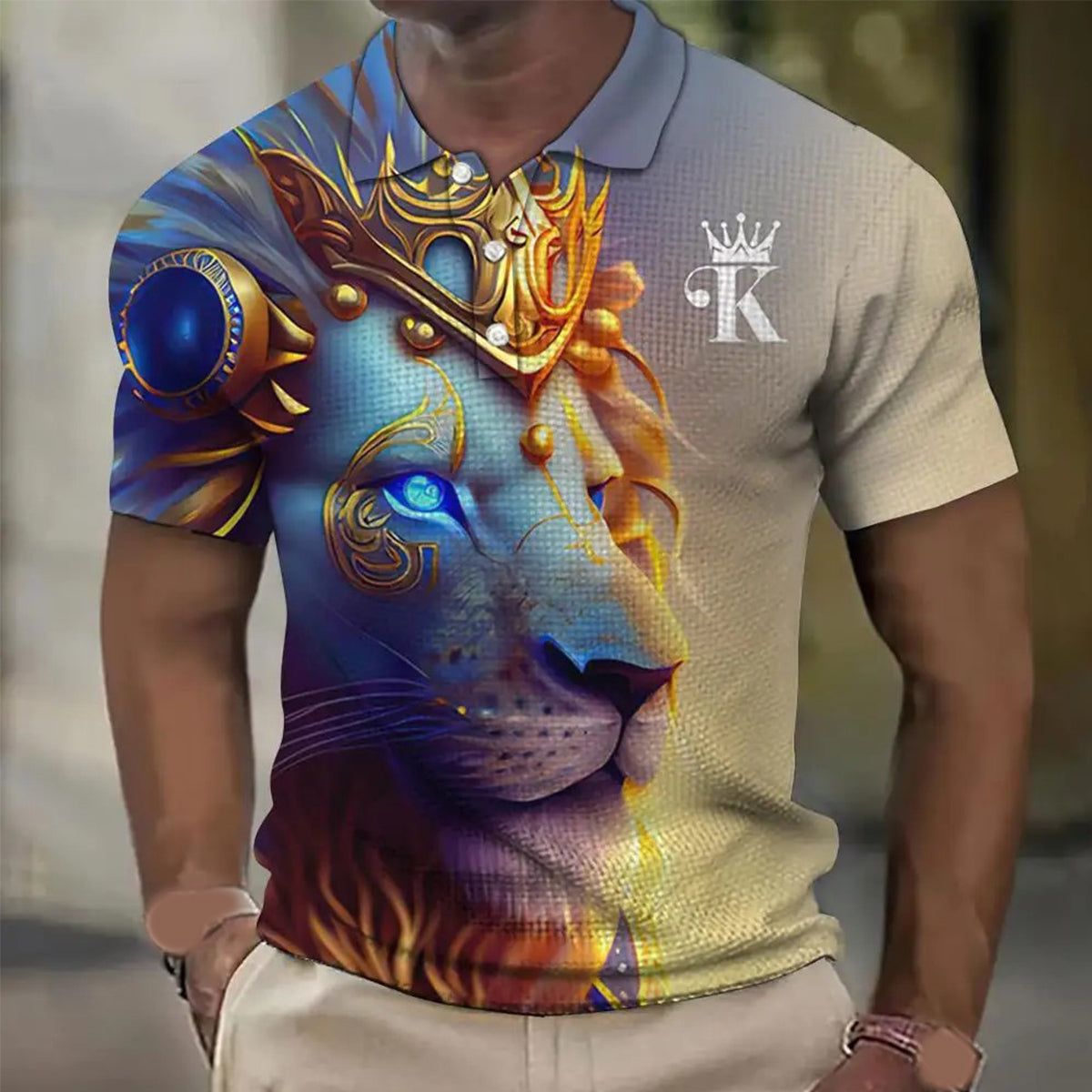 【Novi modeli sniženi 45%.】【S-6XL】Męska koszulka polo z nadrukiem 3D z lwem
