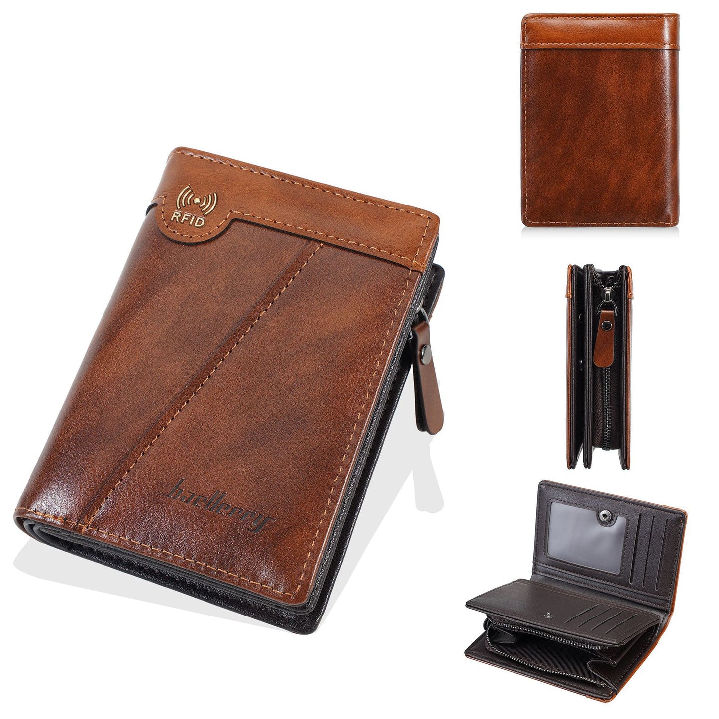 ✨ Nueva billetera con cremallera estilo retro de primera calidad para hombre con función antirrobo RFID.