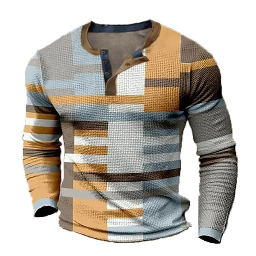 🌴🌈【S-4XL】👔😍 Nová kolekce pánských košil s potiskem, dlouhé rukávy, ležérní styl Henley, dostupné ve více barvách