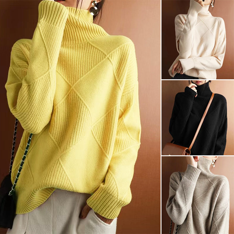 🔥💟 【49% OFF】【S-2XL】 2024 nowy damski luźny kaszmirowy sweter z golfem na jesień i zimę 2024