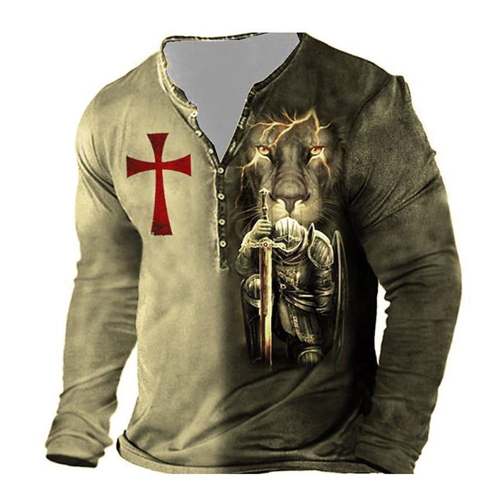 🦁🦁Męski, swobodny T-shirt z długim rękawem i nadrukiem 3D