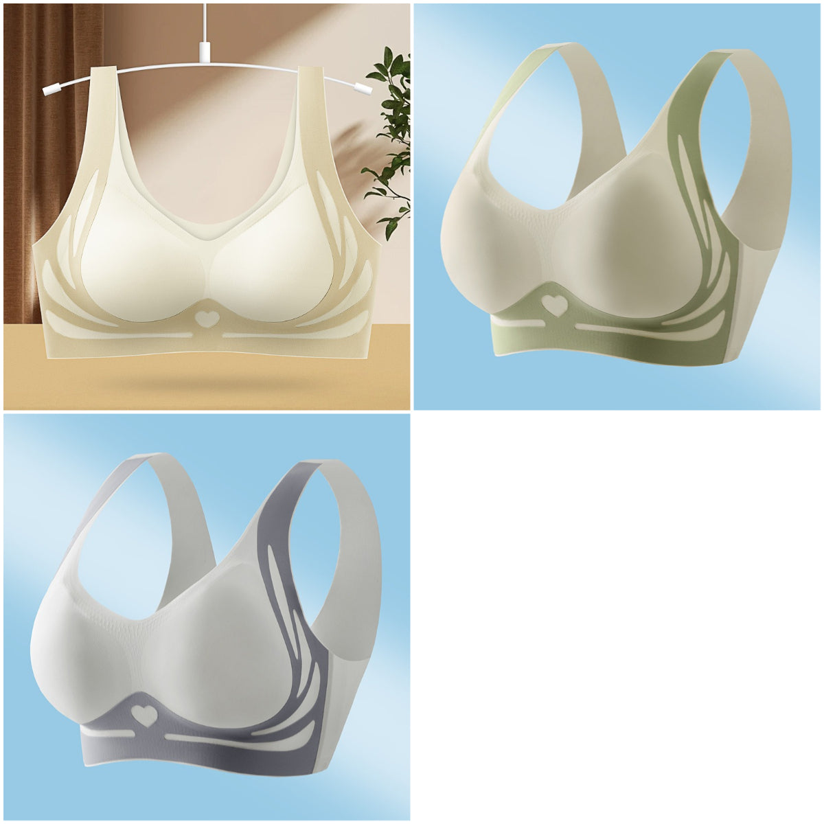 😍【Paquete de 3】Sujetador de una pieza sin aros para mujer ❤️【40-85KG】