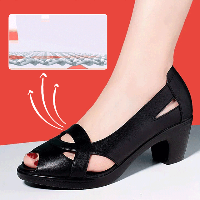 【35-40】👠2025 nowe antypoślizgowe skórzane buty ze średnio grubym obcasem