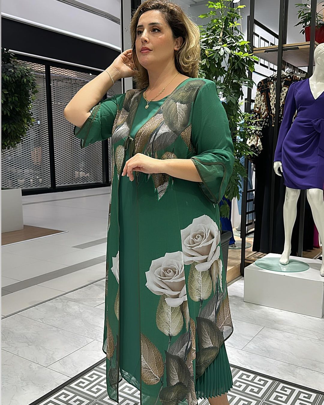 【S-5XL】❤️2025 Nowa sukienka w kolorze zielonym w kwiaty