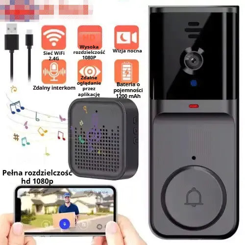 🔥Bezprzewodowa kamera dzwonka: 1080P, kąt widzenia 170°, ekran 4,3 cala, wodoodporność IPX65, tryb nocny