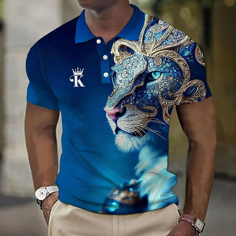 【Novi modeli sniženi 45%.】【S-6XL】Męska koszulka polo z nadrukiem 3D z lwem