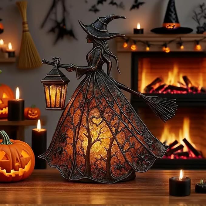 🧙‍Halloweenská lampa s čarodějnicí, strašidelná gotická lucerna, unikátní dekorativní figurka pro stolní lampu, noční světlo s nohama, vhodné do domácnosti, na verandu, do kanceláře, na párty, lze použít jako halloweenskou i dárkovou dekoraci