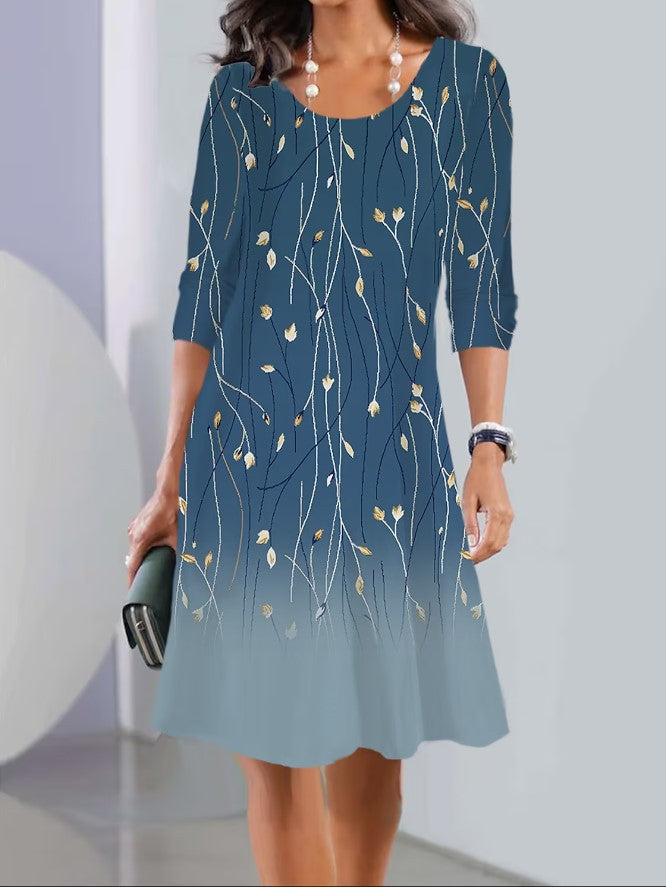 🎁✨【Wiosna 2025】【S-3XL】Sukienka midi z krótkim rękawem, motyw jesienny, dekolt okrągły, rozmiary EU