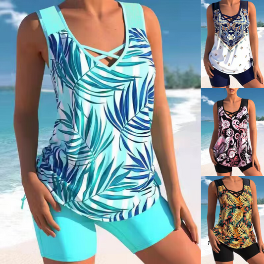 🌷【Rozmiary S-5XL】🩱🌊 2026 Nowość Wysokiej Jakości Przewiewny Dwuczęściowy Strój Kąpielowy w Stylu Europejskim i Amerykańskim z Etnicznym Nadrukiem, Wygodny i Przyjemny dla Skóry 🌊