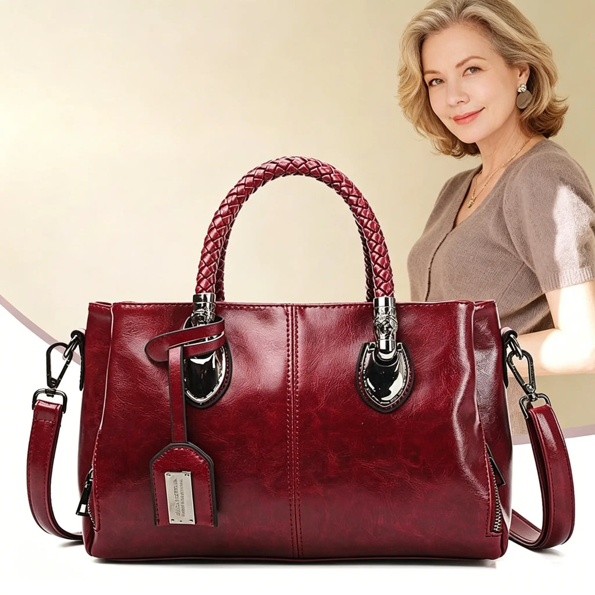 [Ostatni dzień - 50% zniżki] Damska torebka vintage z prawdziwej skóry · Miękka i elegancka, można ją nosić w ręce lub na ramieniu ·