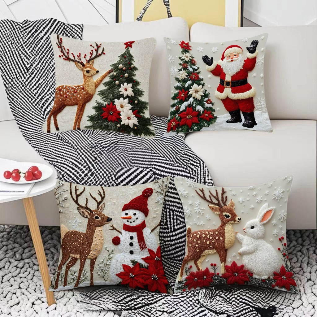 🔥【Zestaw 4 sztuk】🎅Wyprzedaż świąteczna🎄Poszewki na poduszki z motywem świątecznym