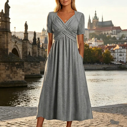💃【S-3XL】Egyszínű, lezser, divatos midi ruha - Vásárolj egyet, a másikat féláron