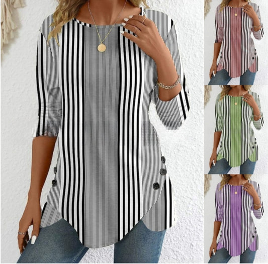 ✨🔥【S-5XL】2025 Nowa wiosenna, modna, swobodna, drukowana koszula damska w paski