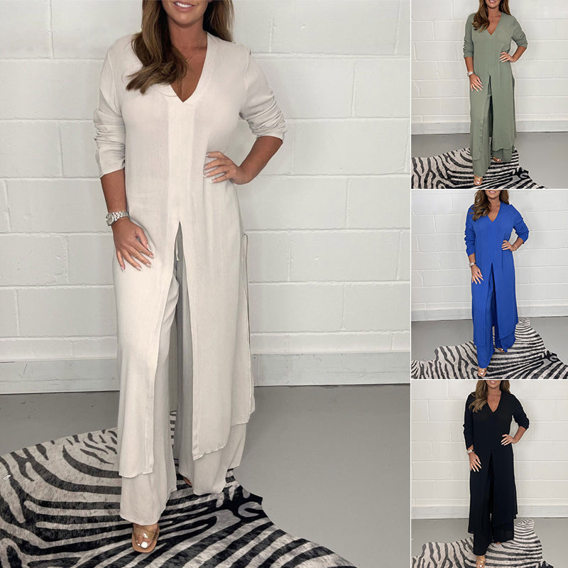 💖【S-5XL】Nowy damski letni garnitur casualowy, lekka góra + spodnie - nieregularny krój z rozcięciem