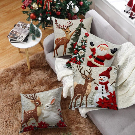 🔥【Zestaw 4 sztuk】🎅Wyprzedaż świąteczna🎄Poszewki na poduszki z motywem świątecznym