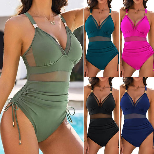 🏖️👙【Nowy produkt w ofercie specjalnej】🌴【40-90 kg】Jednokolorowy seksowny kostium kąpielowy z odkrytymi plecami i jednoczęściowym