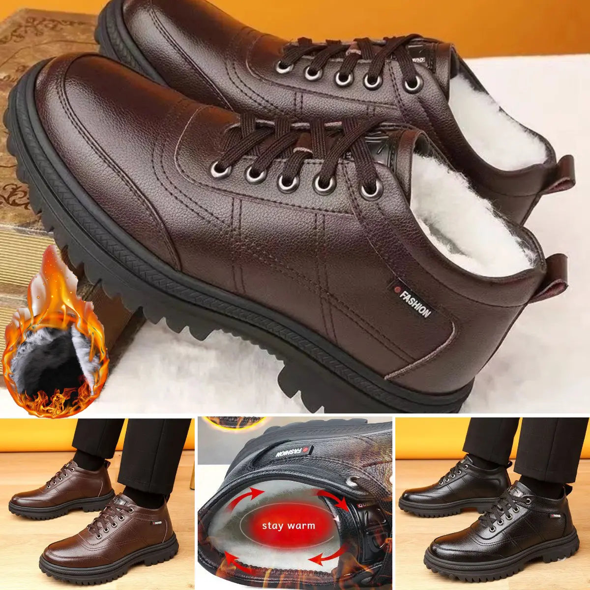 🔥Nowość Oferta specjalna: 50% zniżki🔥【Rozmiary 39-44】2026 Nowe męskie zimowe, ciepłe, grube, skórzane buty z prawdziwej skóry