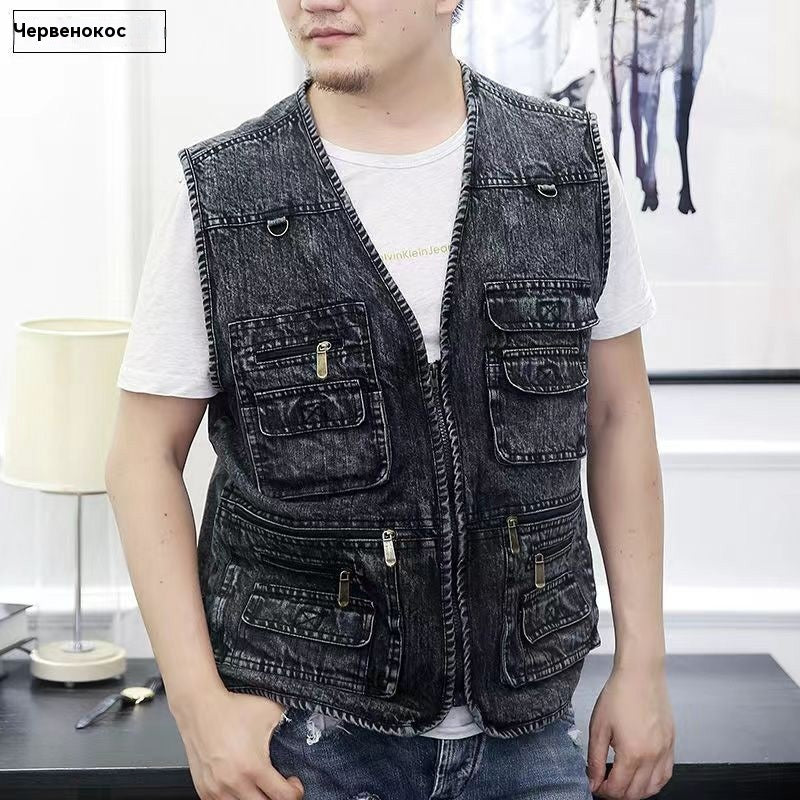 【Nowa kolekcja -50%】Męska dżinsowa kamizelka z wieloma kieszeniami 【XL–7XL】 – Wytrzymała, przewiewna i wygodna